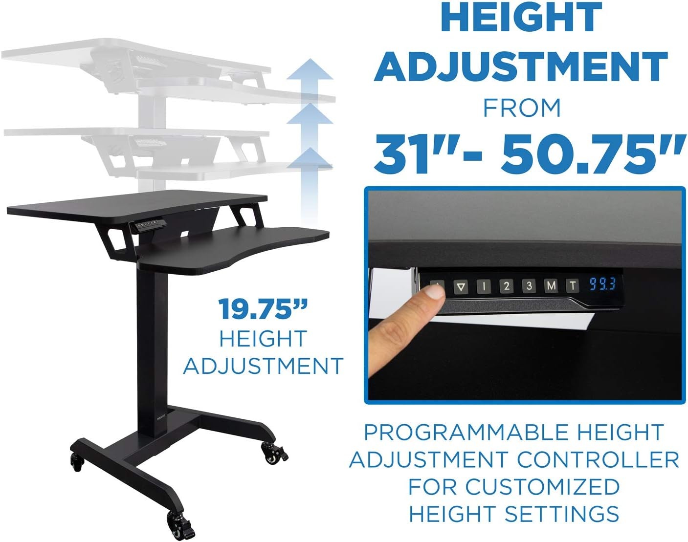 image:imageMountIt Electric Height Adjustable Standing Desk with Wheels Professional Mobile Workstation for Office amp Commercial Use HeavyDuty Rolling Sit Stand Desk