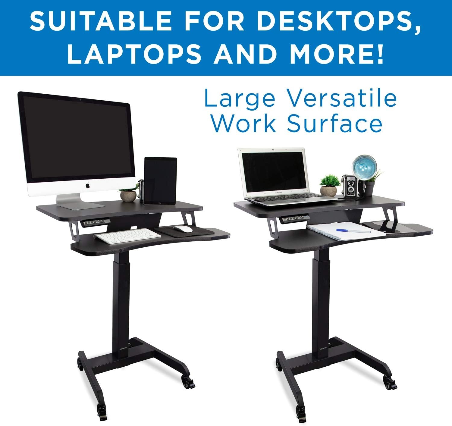 image:imageMountIt Electric Height Adjustable Standing Desk with Wheels Professional Mobile Workstation for Office amp Commercial Use HeavyDuty Rolling Sit Stand Desk