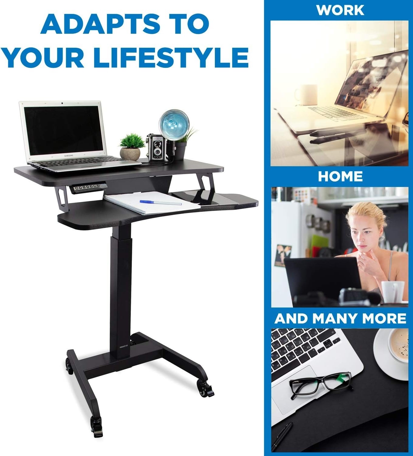image:imageMountIt Electric Height Adjustable Standing Desk with Wheels Professional Mobile Workstation for Office amp Commercial Use HeavyDuty Rolling Sit Stand Desk