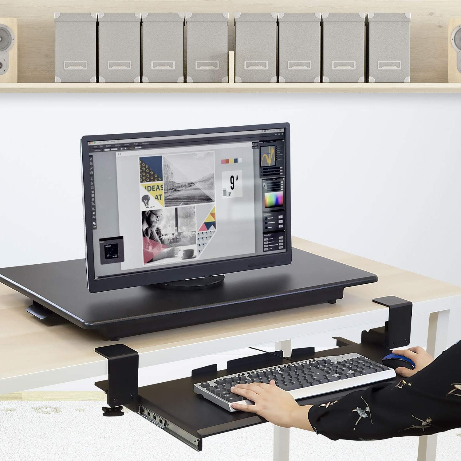 image:imageMountIt Keyboard Tray Under Desk ClampOn NoDrill SlideOut Keyboard Drawer with Mouse Platform 27 x 11 Ergonomic Keyboard Tray for Home Office Fits Desks up to 22 Thick