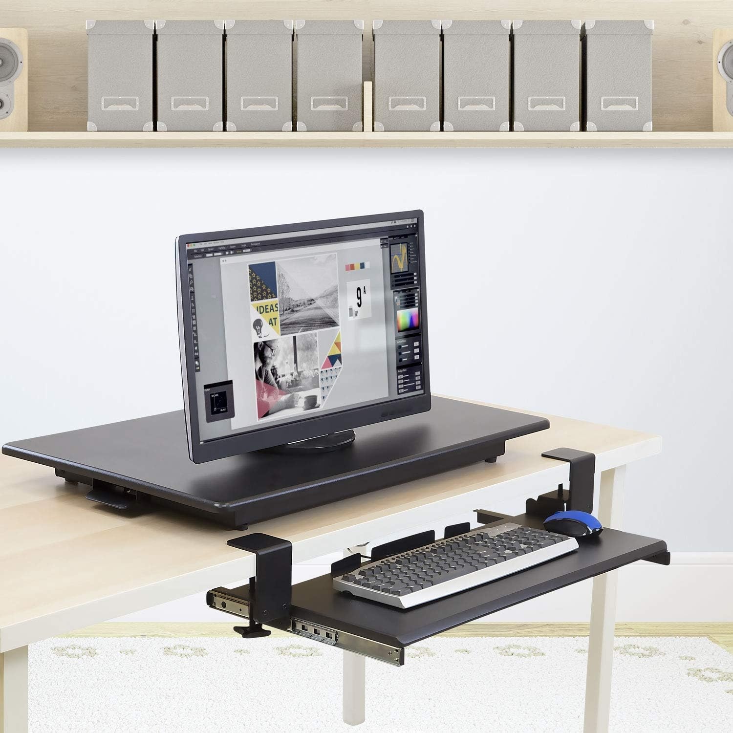 image:imageMountIt Keyboard Tray Under Desk ClampOn NoDrill SlideOut Keyboard Drawer with Mouse Platform 27 x 11 Ergonomic Keyboard Tray for Home Office Fits Desks up to 22 Thick