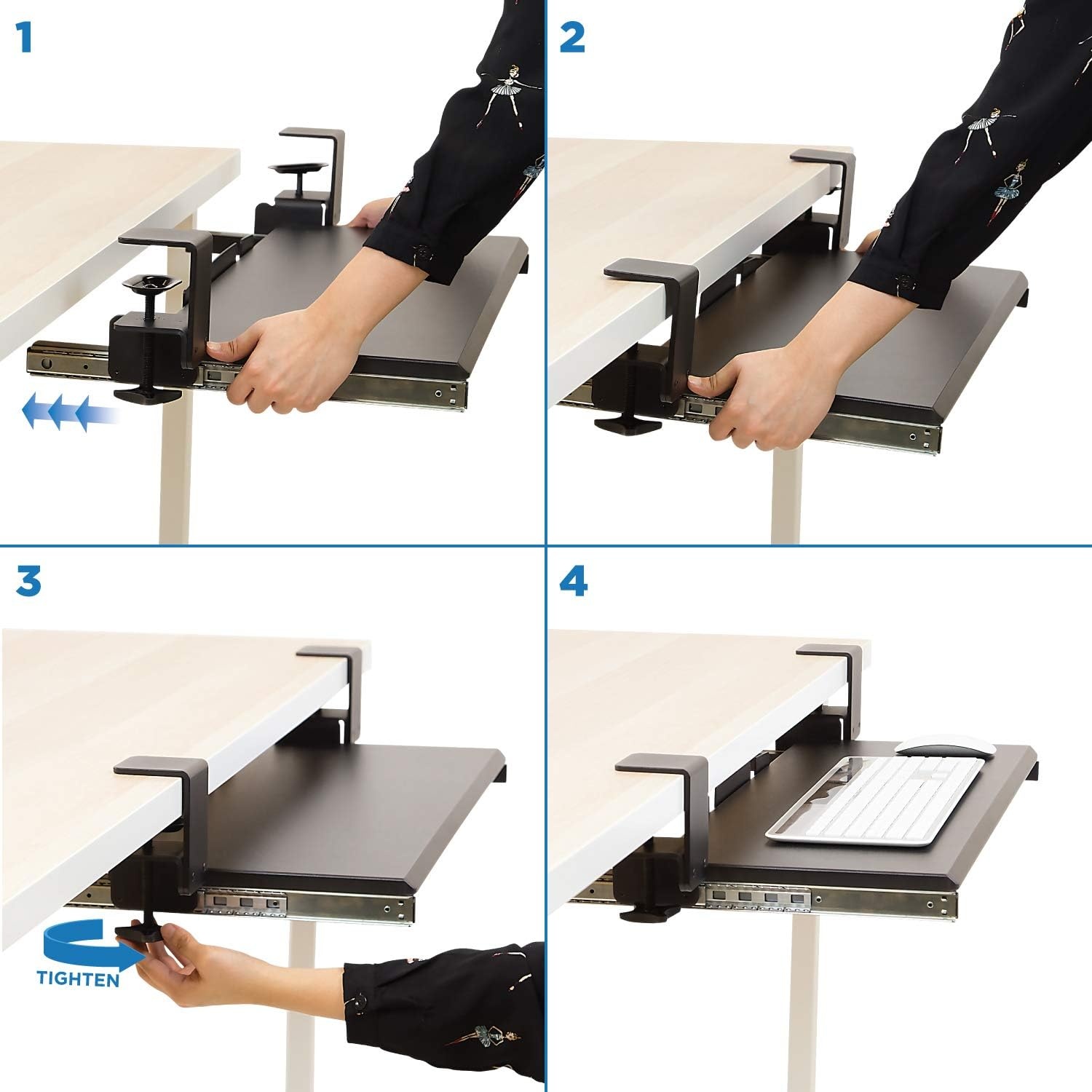 image:imageMountIt Keyboard Tray Under Desk ClampOn NoDrill SlideOut Keyboard Drawer with Mouse Platform 27 x 11 Ergonomic Keyboard Tray for Home Office Fits Desks up to 22 Thick