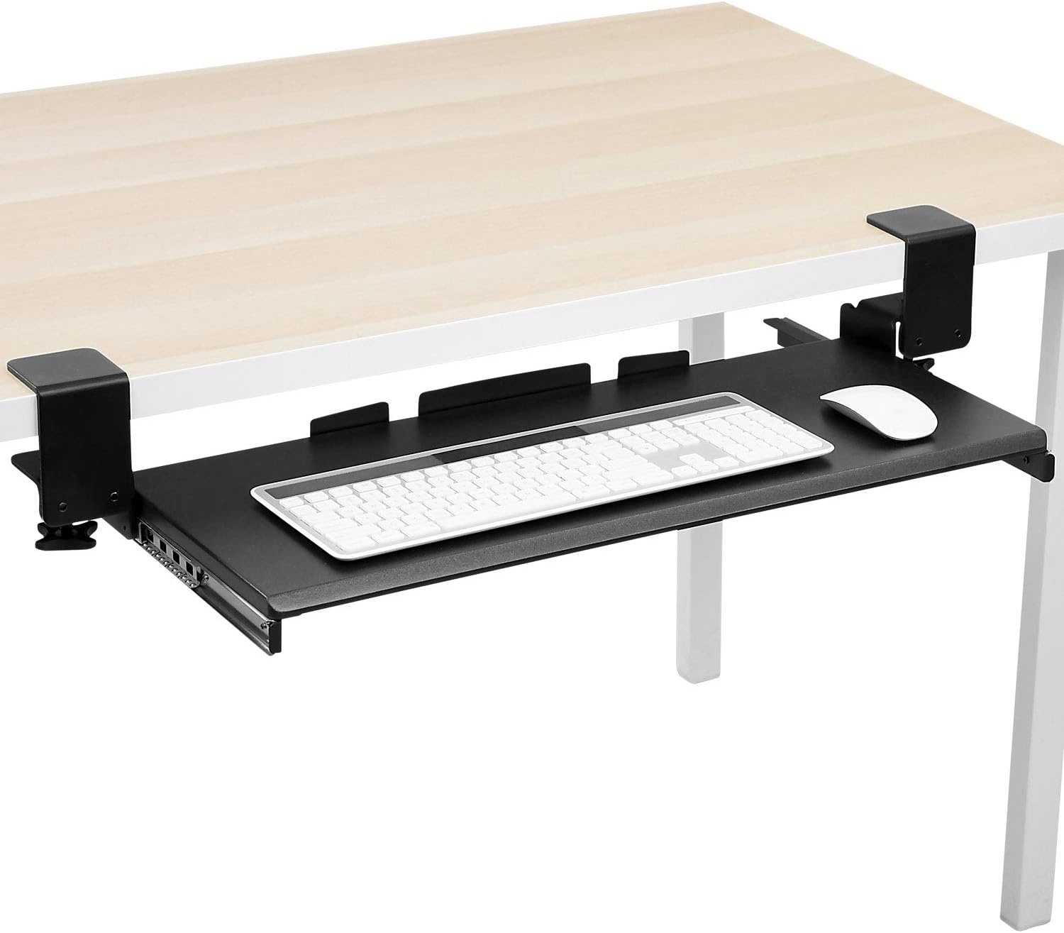 image:imageMountIt Keyboard Tray Under Desk ClampOn NoDrill SlideOut Keyboard Drawer with Mouse Platform 27 x 11 Ergonomic Keyboard Tray for Home Office Fits Desks up to 22 Thick