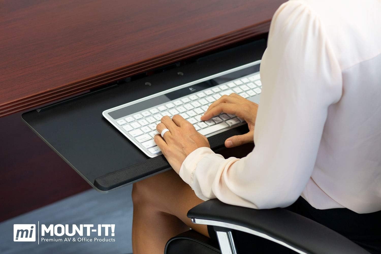 image:imageMountIt Keyboard Tray Under Desk Full Motion Computer Keyboard and Mouse Tray Slide Out Ergonomic Keyboard Drawer with Gel Wrist Pad 26 Wide Tilt Swivel and Height Adjustment Black