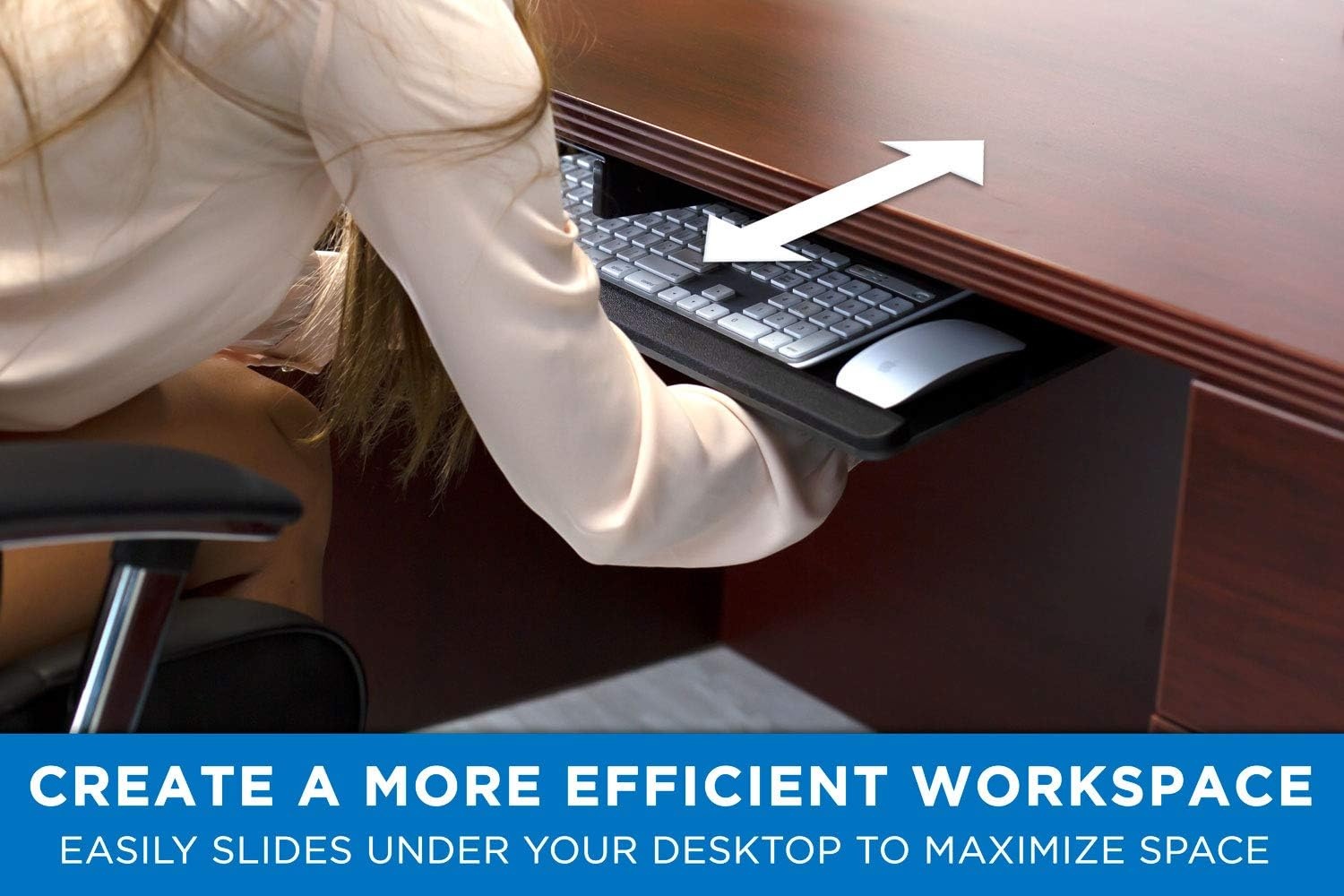 image:imageMountIt Keyboard Tray Under Desk Full Motion Computer Keyboard and Mouse Tray Slide Out Ergonomic Keyboard Drawer with Gel Wrist Pad 26 Wide Tilt Swivel and Height Adjustment Black
