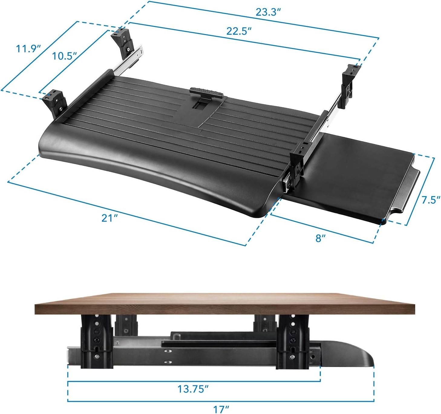 image:imageMountIt Keyboard Tray Under Desk with Adjustable Mouse Platform EasyGlide Sliding Drawer Under Desk Slide Out Ergonomic Under Key Board Shelf for Office Gaming and Workstations