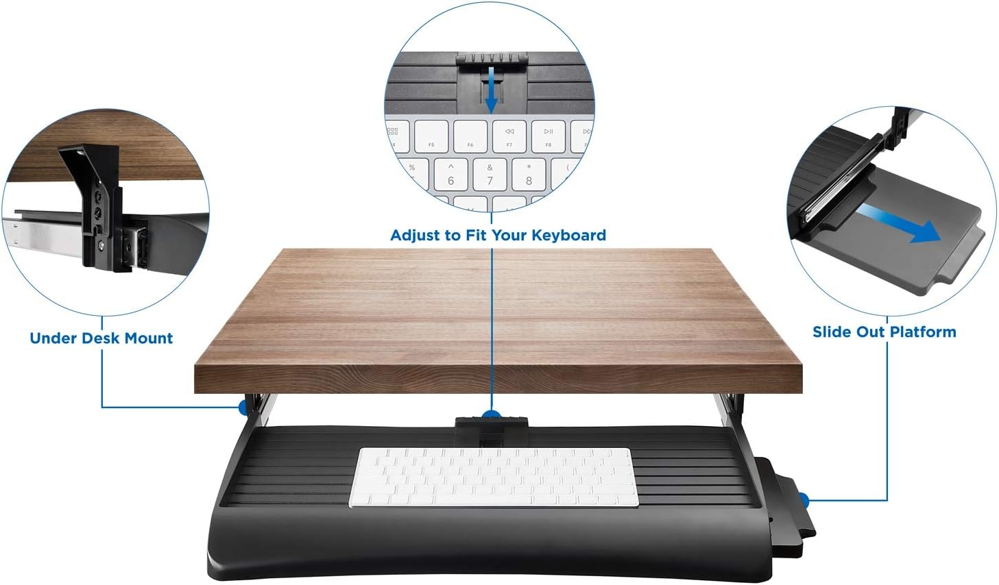 image:imageMountIt Keyboard Tray Under Desk with Adjustable Mouse Platform EasyGlide Sliding Drawer Under Desk Slide Out Ergonomic Under Key Board Shelf for Office Gaming and Workstations