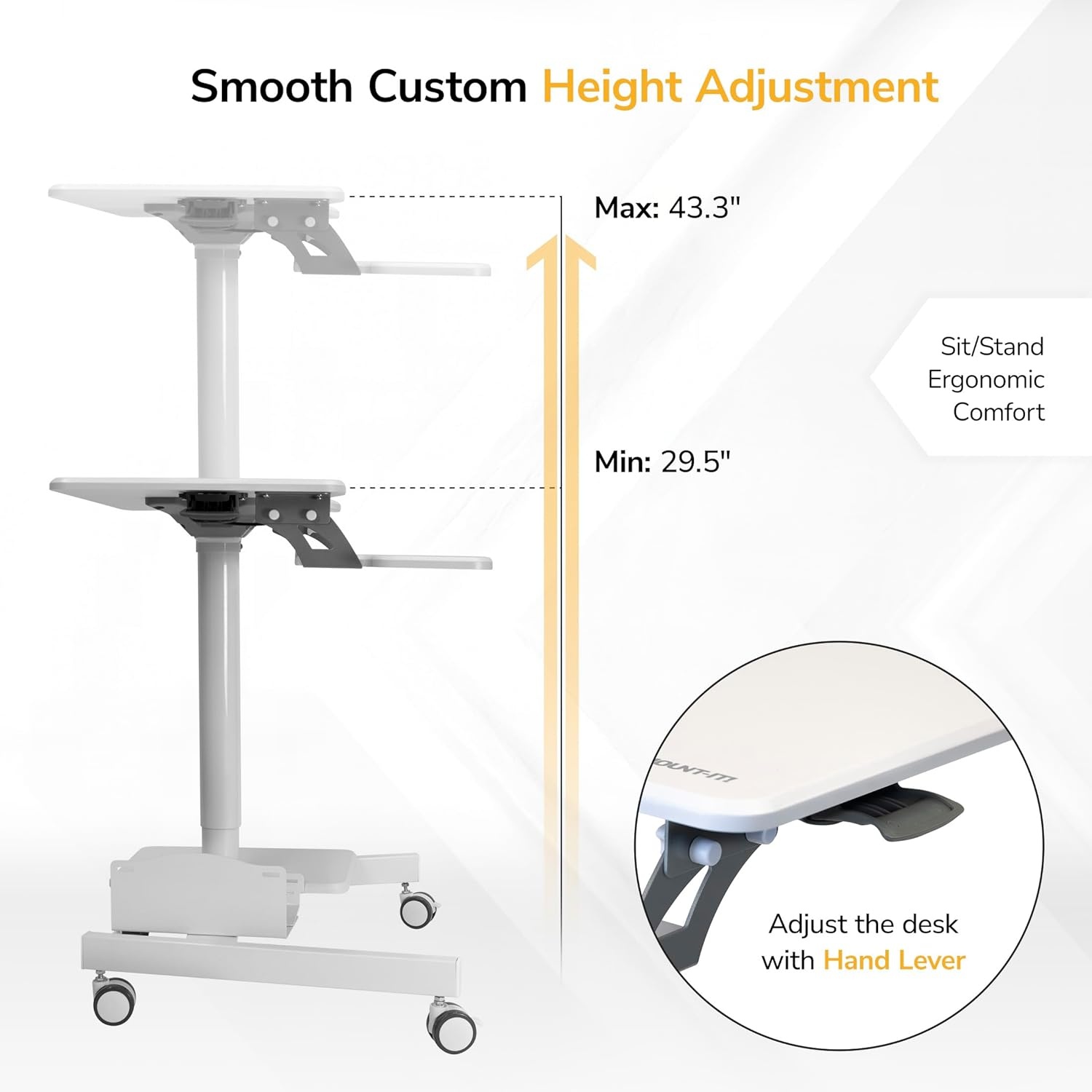 image:imageMountIt Mobile Computer Cart HeightAdjustable Rolling Workstation with 28 Desktop Keyboard Tray Storage Shelves amp Locking Wheels Mobile Computer Stand for Office Classroom or Home