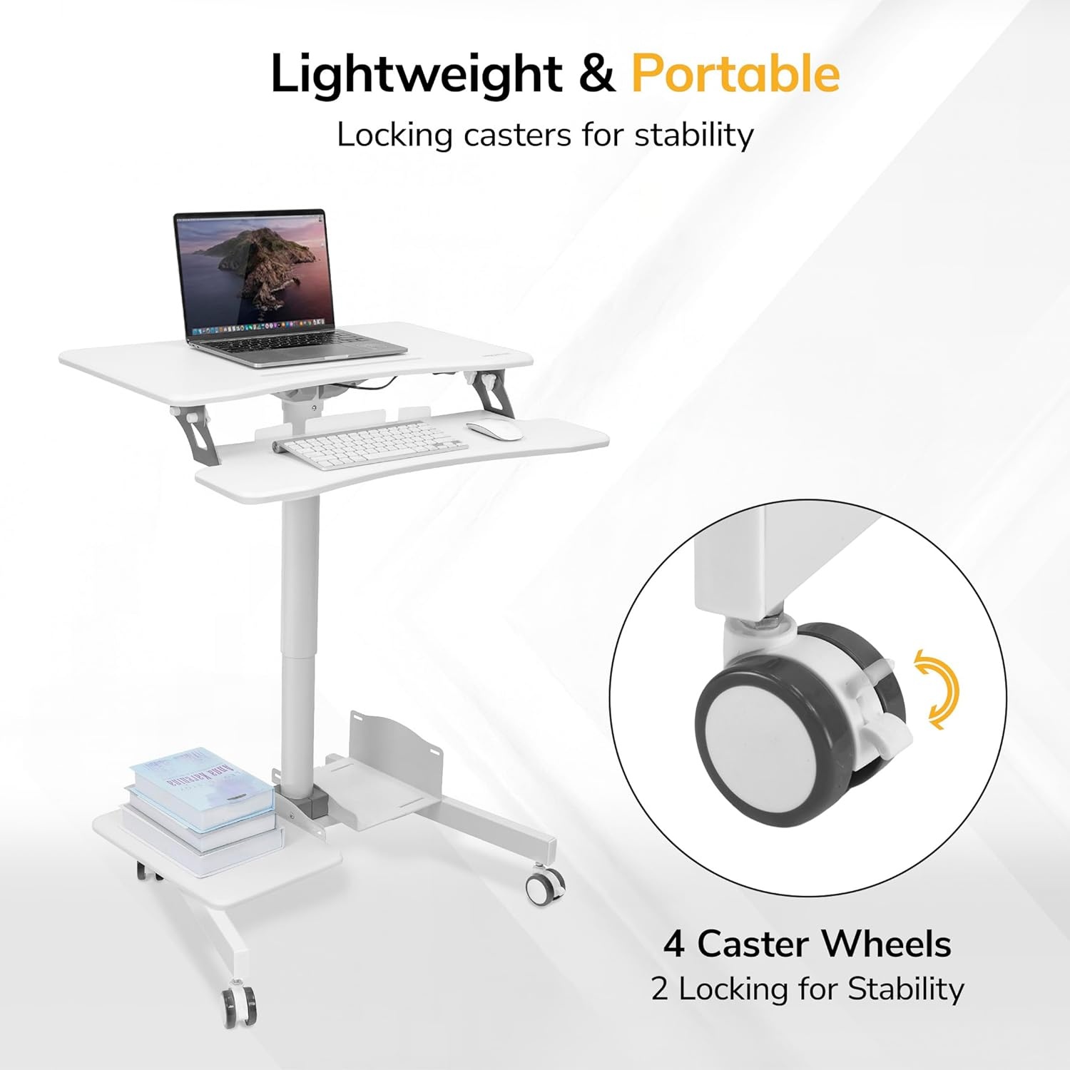 image:imageMountIt Mobile Computer Cart HeightAdjustable Rolling Workstation with 28 Desktop Keyboard Tray Storage Shelves amp Locking Wheels Mobile Computer Stand for Office Classroom or Home
