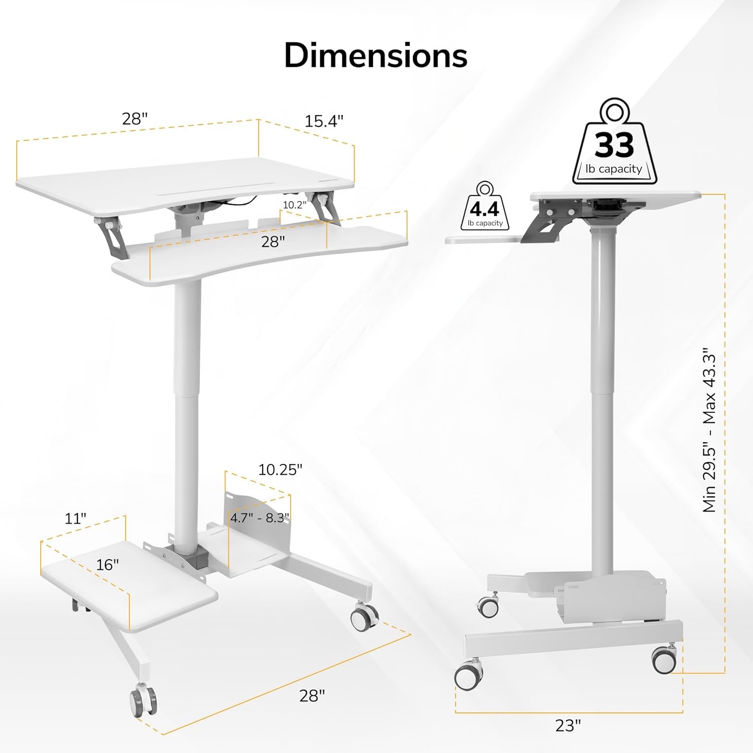 image:imageMountIt Mobile Computer Cart HeightAdjustable Rolling Workstation with 28 Desktop Keyboard Tray Storage Shelves amp Locking Wheels Mobile Computer Stand for Office Classroom or Home