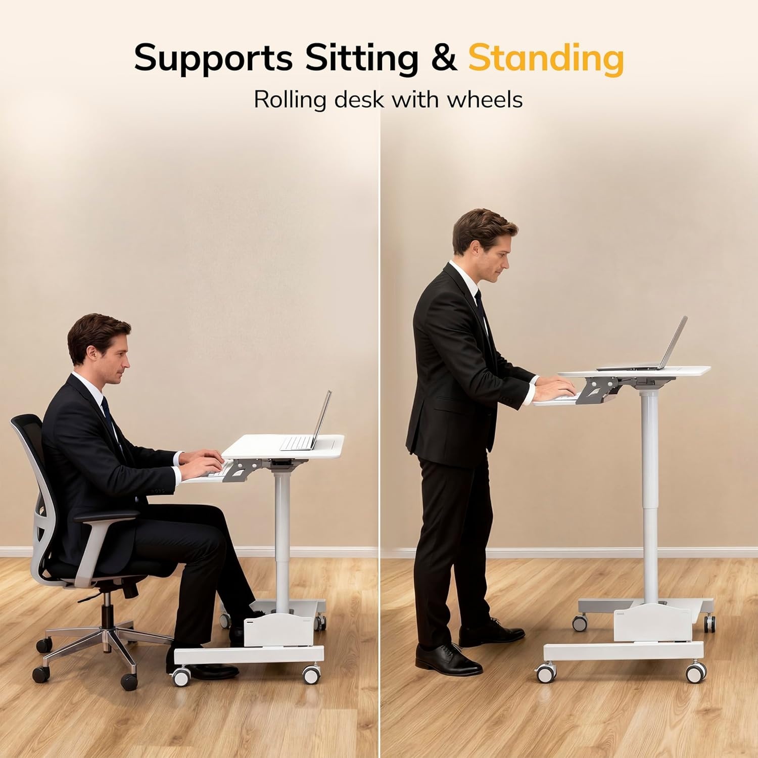 image:imageMountIt Mobile Computer Cart HeightAdjustable Rolling Workstation with 28 Desktop Keyboard Tray Storage Shelves amp Locking Wheels Mobile Computer Stand for Office Classroom or Home