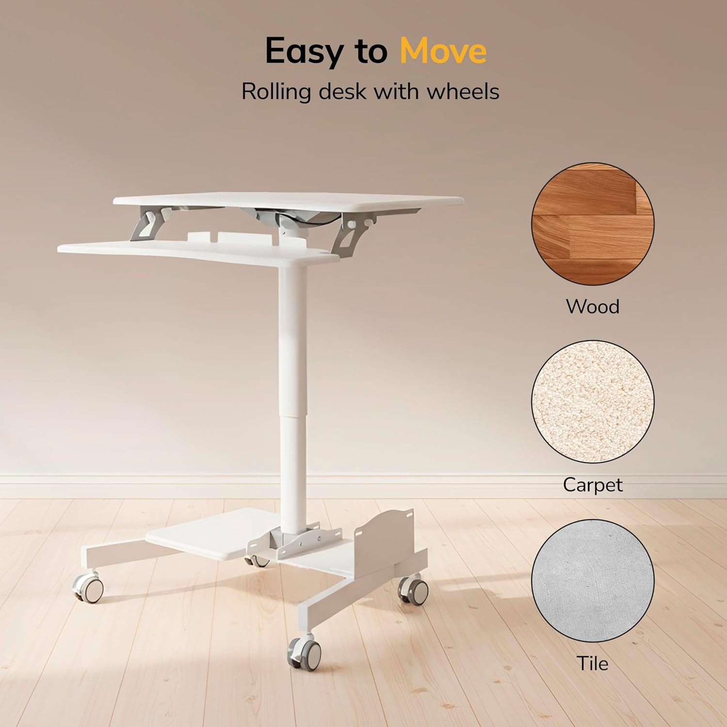 image:imageMountIt Mobile Computer Cart HeightAdjustable Rolling Workstation with 28 Desktop Keyboard Tray Storage Shelves amp Locking Wheels Mobile Computer Stand for Office Classroom or Home