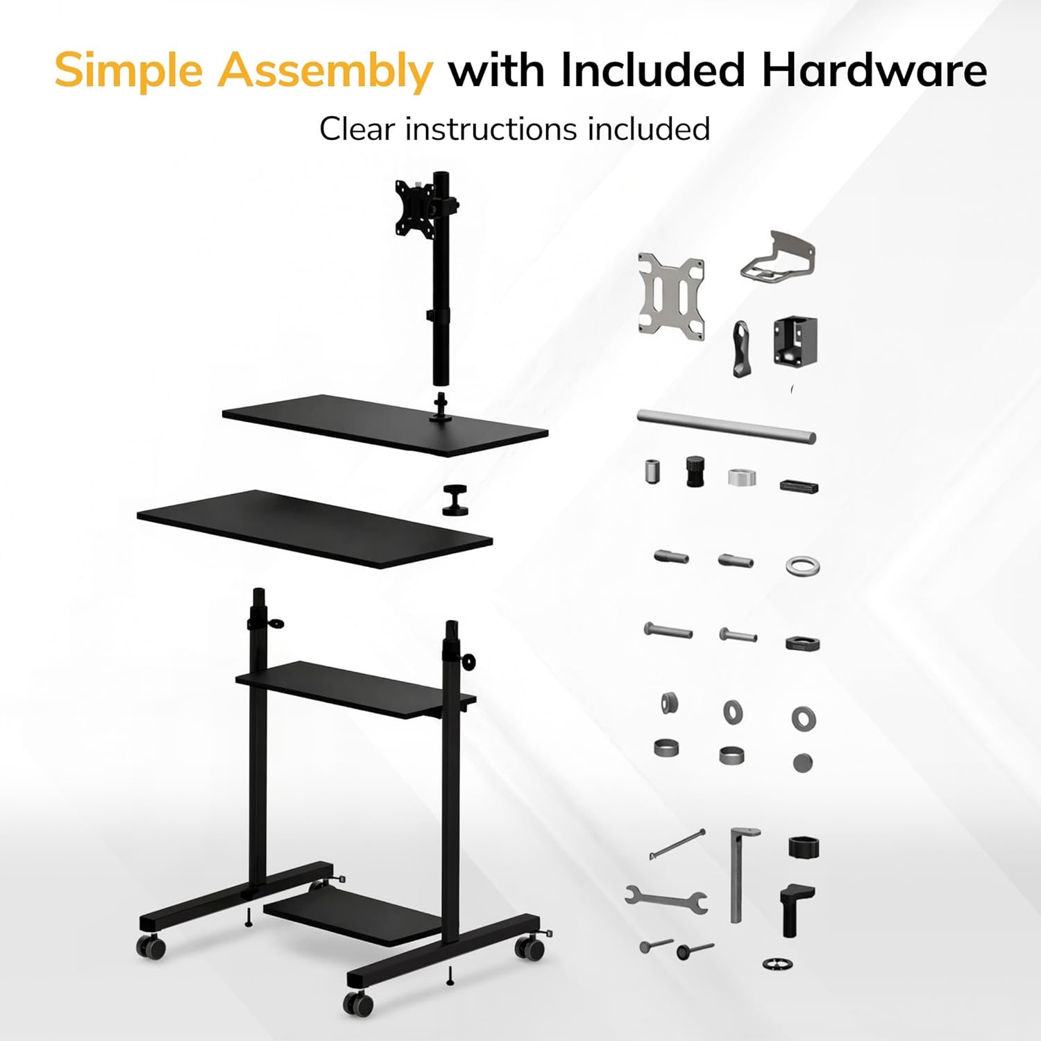 image:imageMountIt Mobile Computer Cart with Monitor Mount for Screen up to 32 Portable Desk on Wheels Rolling Laptop Stand for Teachers Office Classroom Rise up to 53 Podium Keyboard Tray BlackBlack