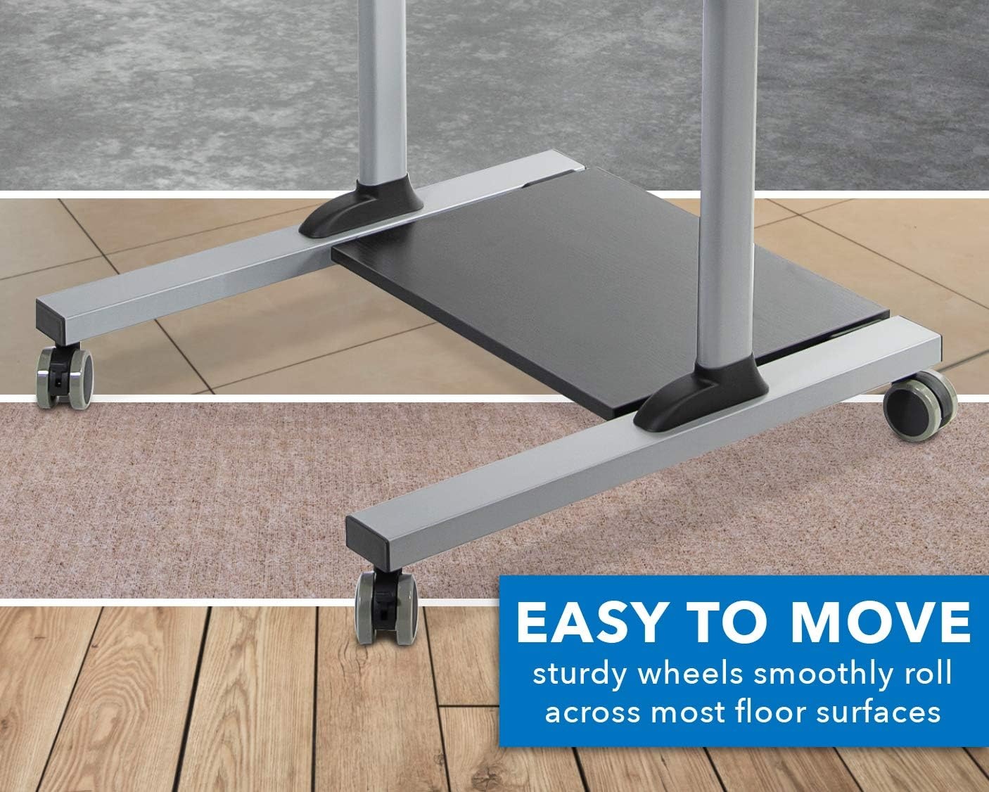 image:imageMountIt Mobile Standing Desk Height Adjustable Rolling Desk with 40 Wide Table Tops MultiPurpose Rolling Presentation Cart with Four Platforms MI7970Grey