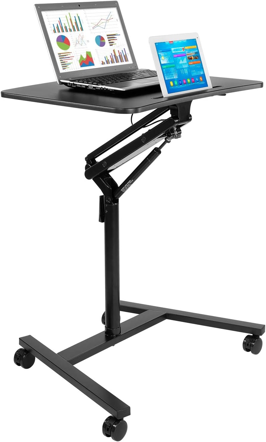 image:imageMountIt Mobile Standing Desk for Laptop with Wheels Gas Spring Height Adjustable Rolling Workstation Cart 27 x 20 Laptop Desk on Wheels Portable Computer Desk for Home Office Classroom