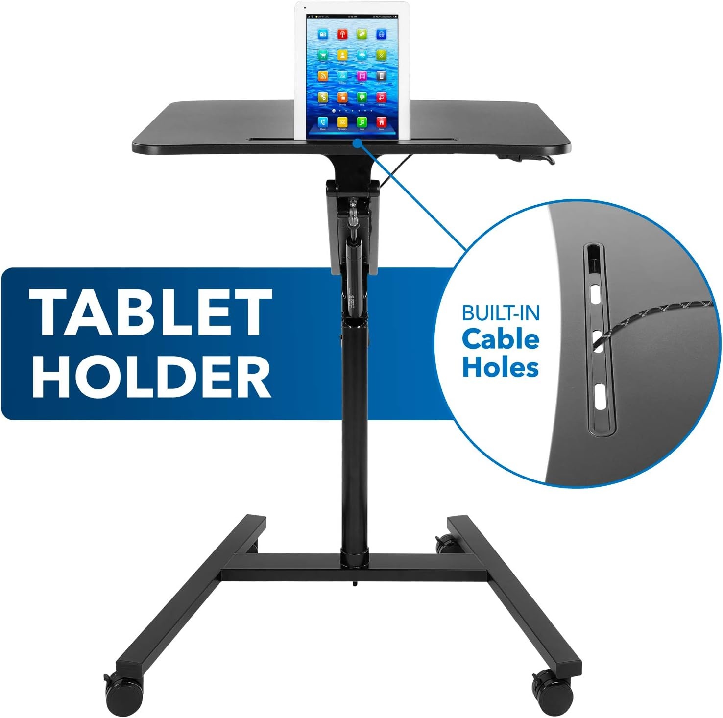 image:imageMountIt Mobile Standing Desk for Laptop with Wheels Gas Spring Height Adjustable Rolling Workstation Cart 27 x 20 Laptop Desk on Wheels Portable Computer Desk for Home Office Classroom