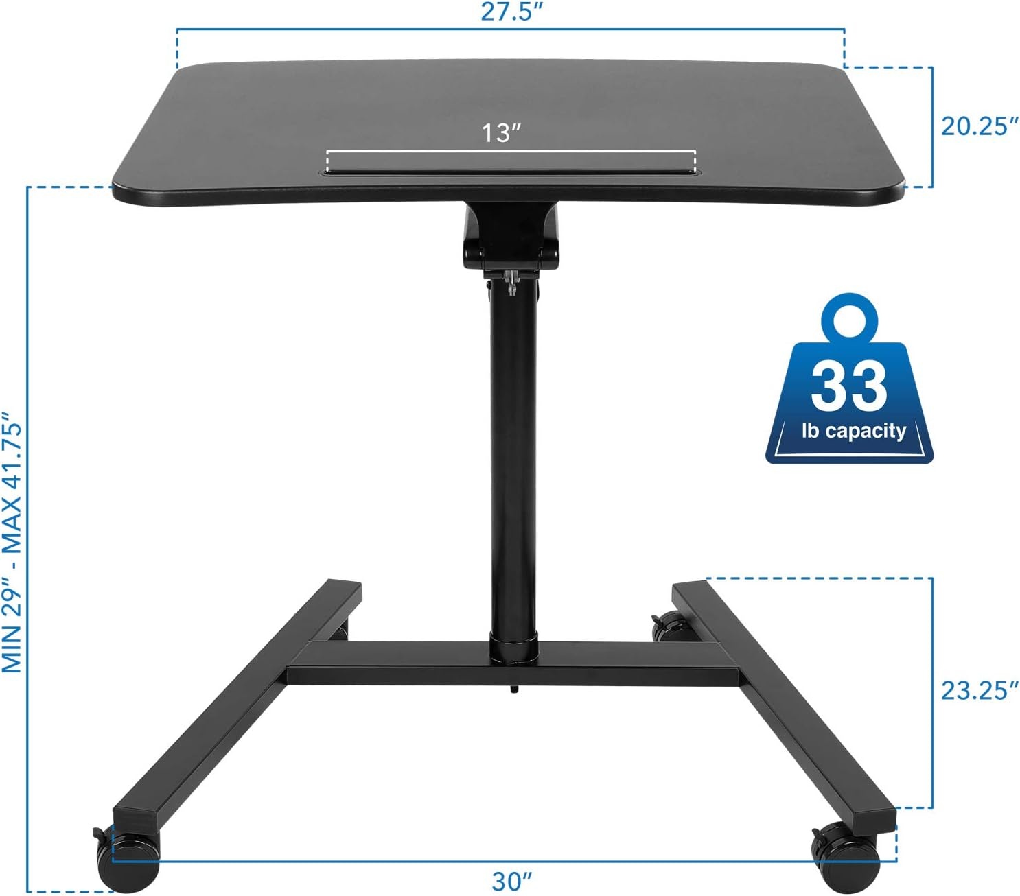 image:imageMountIt Mobile Standing Desk for Laptop with Wheels Gas Spring Height Adjustable Rolling Workstation Cart 27 x 20 Laptop Desk on Wheels Portable Computer Desk for Home Office Classroom
