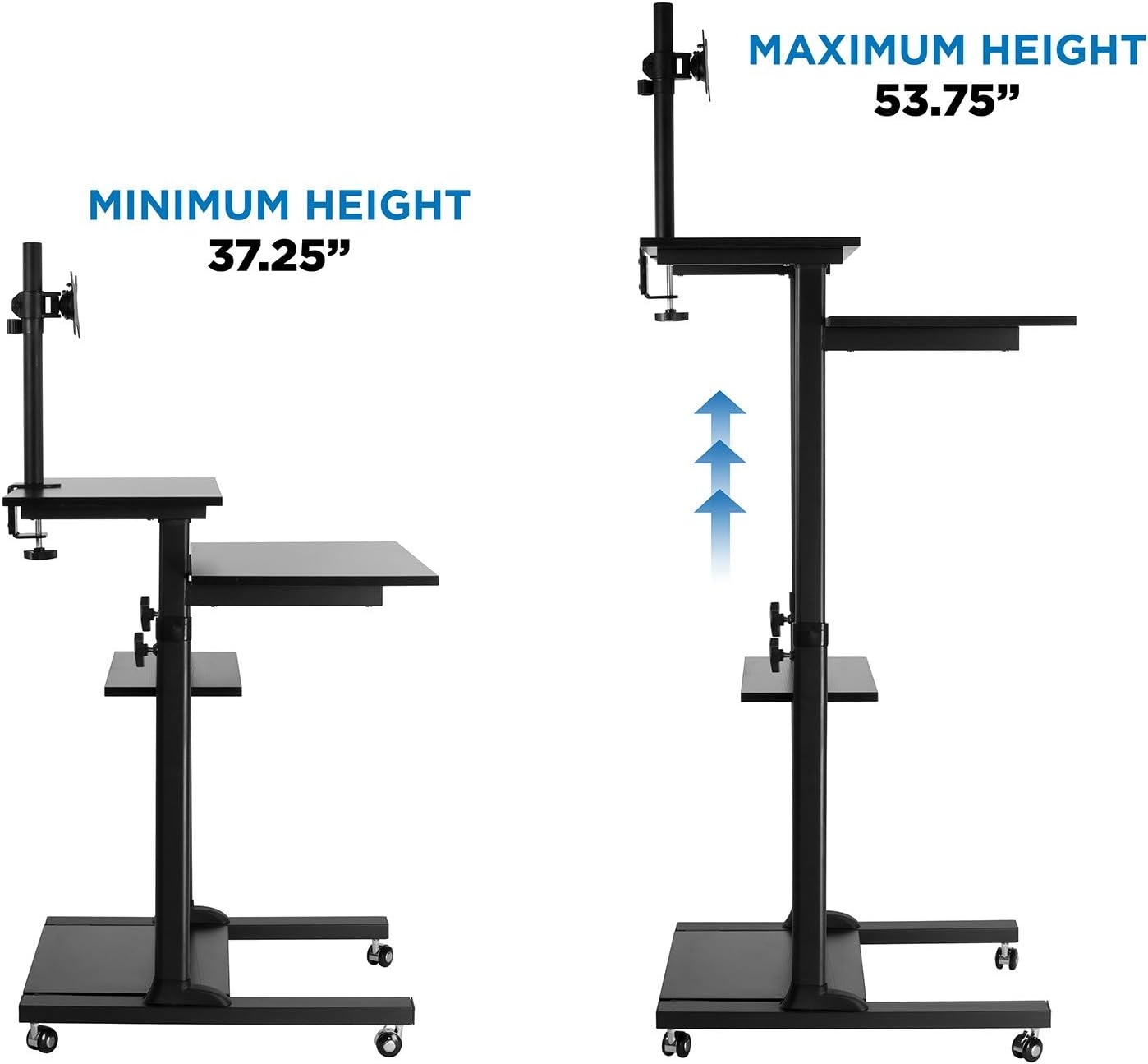 image:imageMountIt Rolling Adjustable StandUp Desk with Monitor Arm Mobile Computer Workstation amp Presentation Cart in Black Color MI7942B