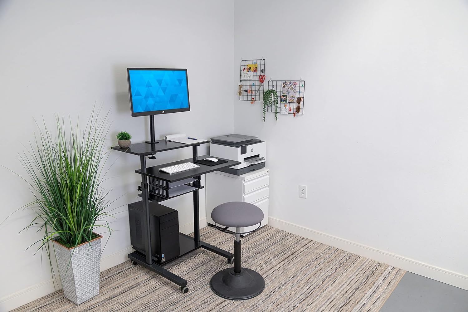 image:imageMountIt Rolling Adjustable StandUp Desk with Monitor Arm Mobile Computer Workstation amp Presentation Cart in Black Color MI7942B