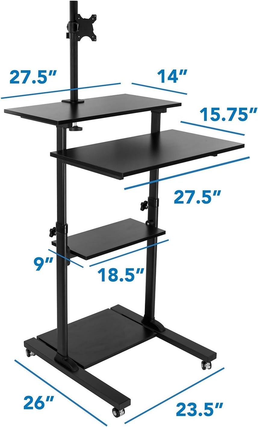 image:imageMountIt Rolling Adjustable StandUp Desk with Monitor Arm Mobile Computer Workstation amp Presentation Cart in Black Color MI7942B