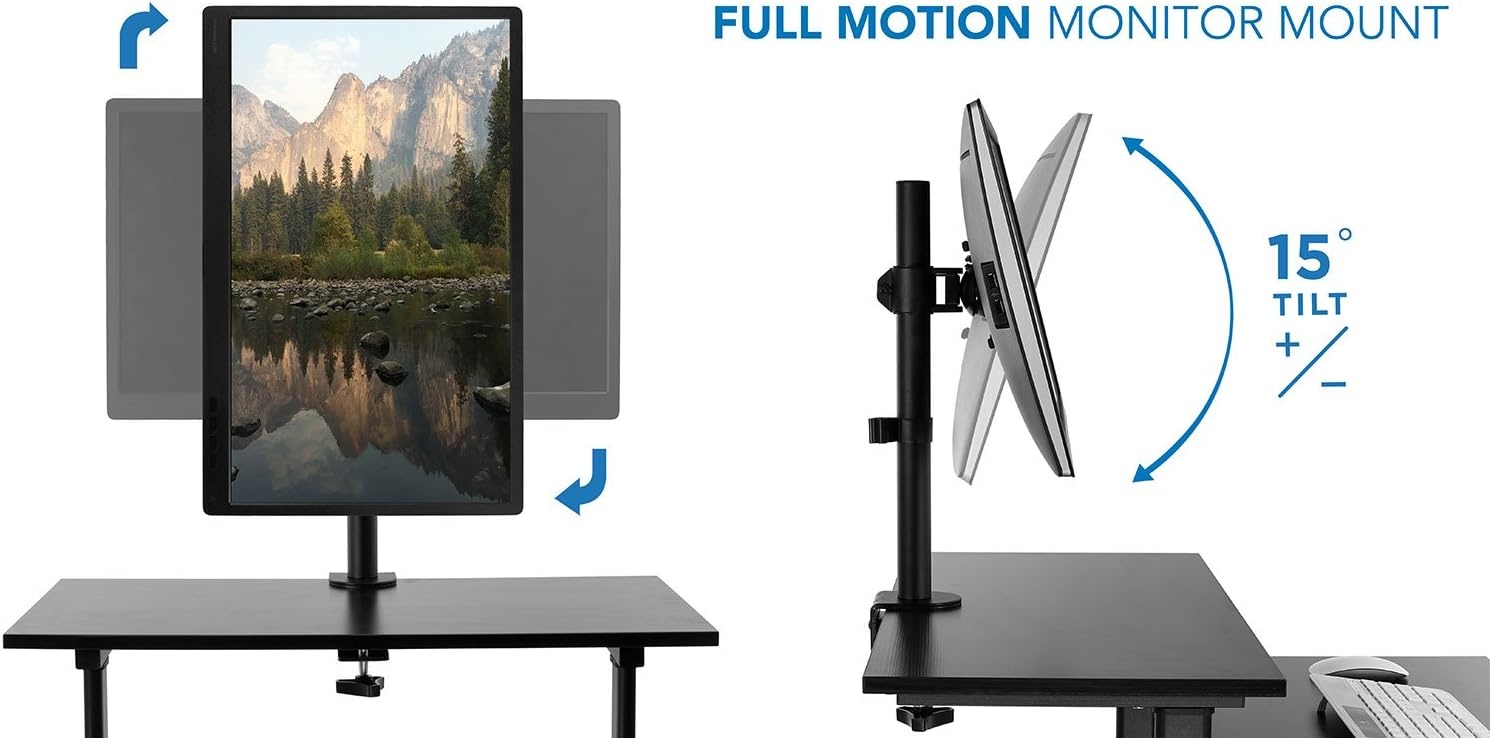 image:imageMountIt Rolling Adjustable StandUp Desk with Monitor Arm Mobile Computer Workstation amp Presentation Cart in Black Color MI7942B