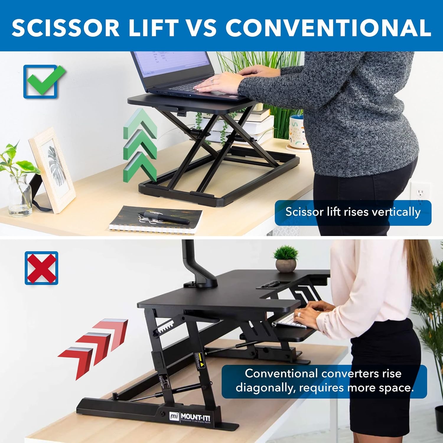 image:imageMountIt Standing Keyboard Tray Height Adjustable Keyboard and Mouse Riser for Desk Sit Stand Keyboard Platform Large 236 x 118 Surface for Keyboard Mouse or Laptop