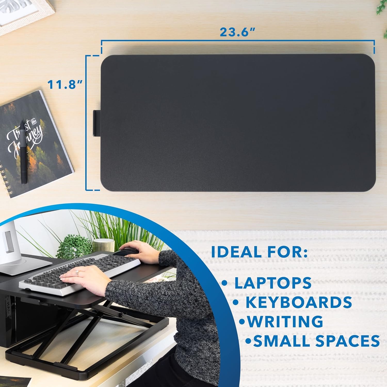 image:imageMountIt Standing Keyboard Tray Height Adjustable Keyboard and Mouse Riser for Desk Sit Stand Keyboard Platform Large 236 x 118 Surface for Keyboard Mouse or Laptop