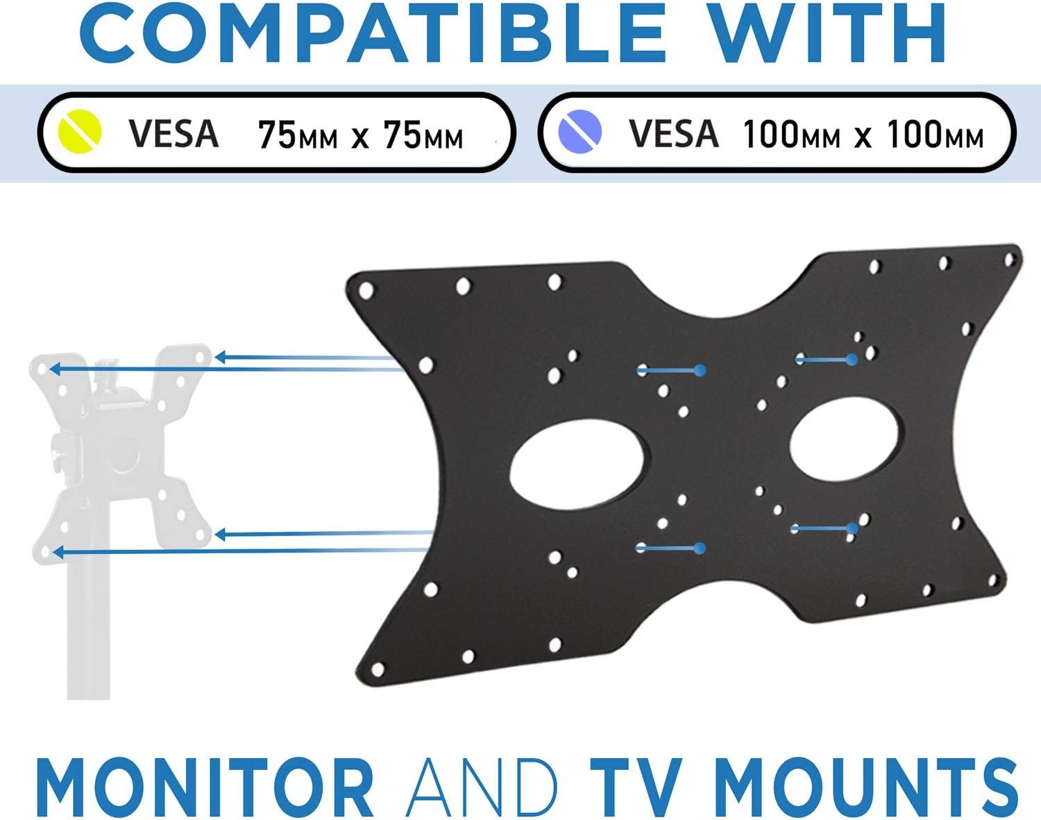 image:imageMountIt Steel VESA Adapter Plate Bracket Conversion Kit for TV and Monitor Mounts Expands 50x50 75x75 100x100 200x100 200x200 to Larger VESA Patterns Up to 400x200mm Fits 3255 Screens