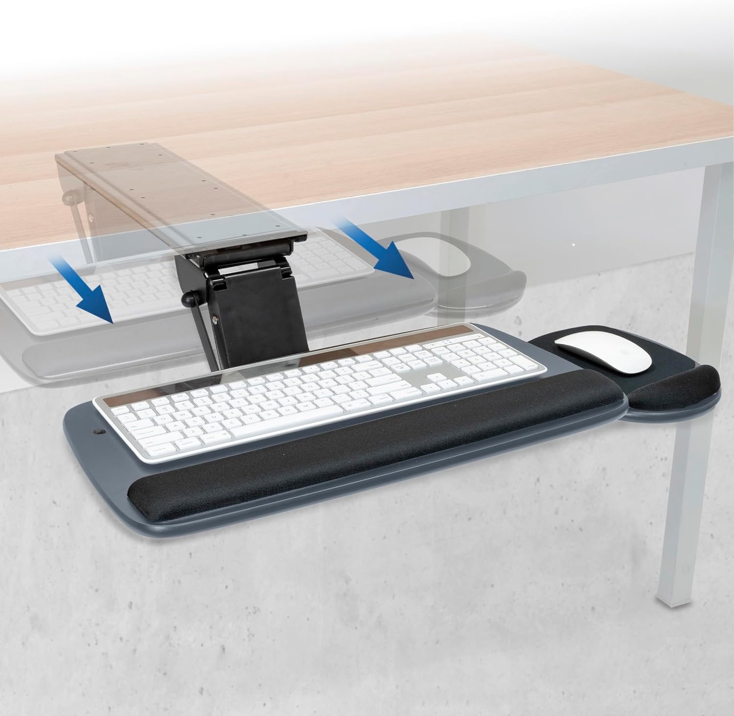 image:imageMountIt Under Desk Keyboard Tray Adjustable SlideOut Keyboard amp Mouse Platform 205 W 11 D Ergonomic Wrist Rest Tilt amp Swivel HeavyDuty BoltOn Keyboard Drawer for Home Office BlueBlue