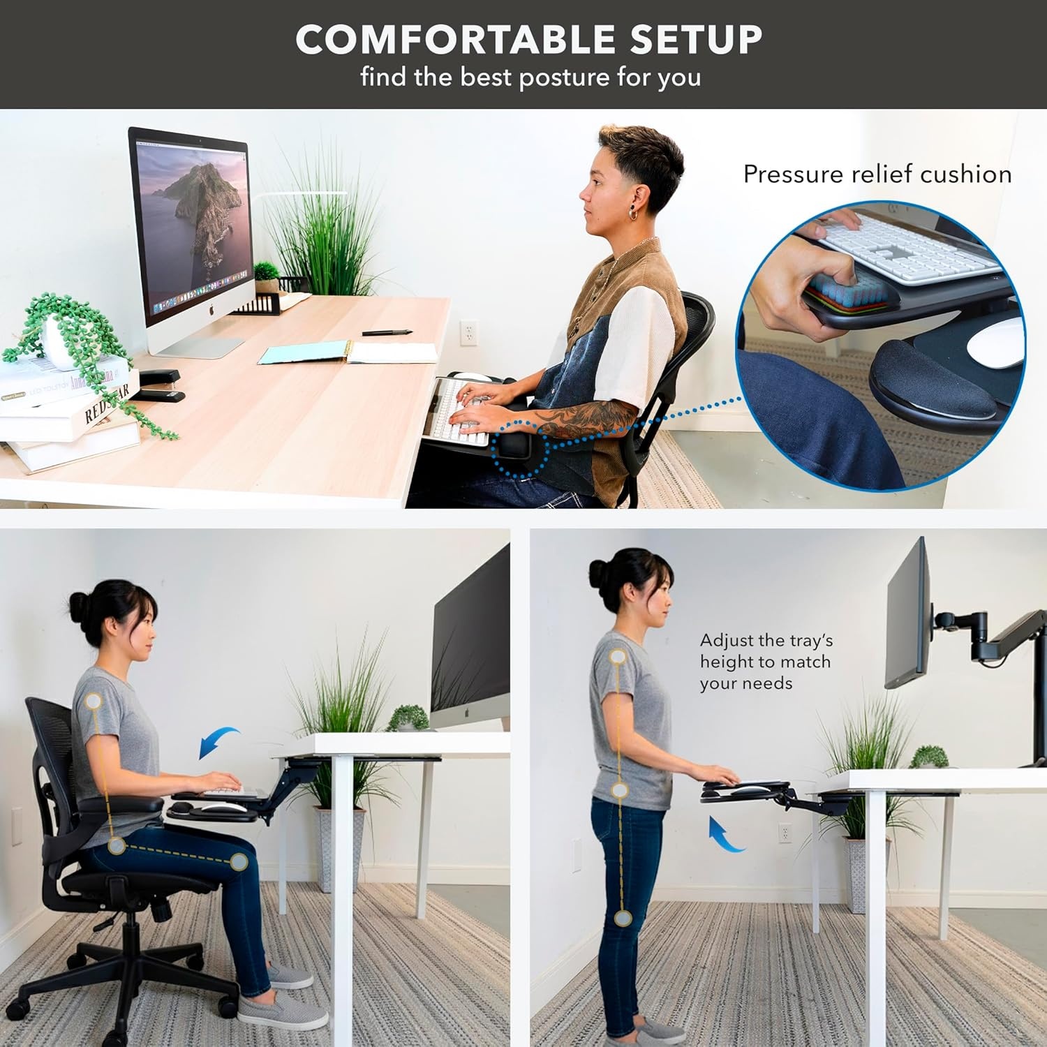 image:imageMountIt Under Desk Keyboard Tray Adjustable SlideOut Keyboard amp Mouse Platform 205 W 11 D Ergonomic Wrist Rest Tilt amp Swivel HeavyDuty BoltOn Keyboard Drawer for Home Office BlueBlack