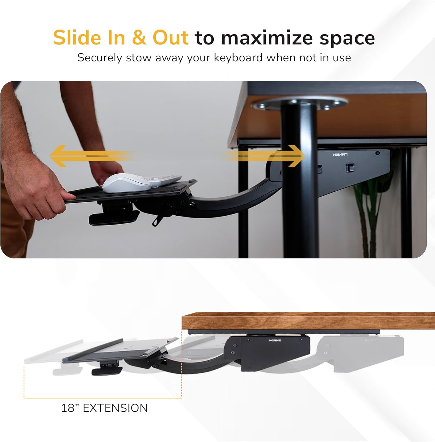 image:imageMountIt Under Desk Keyboard Tray Adjustable SlideOut Keyboard amp Mouse Platform 265 W 10 D Ergonomic Wrist Rest Height Tilt amp Swivel HeavyDuty BoltOn Keyboard Drawer