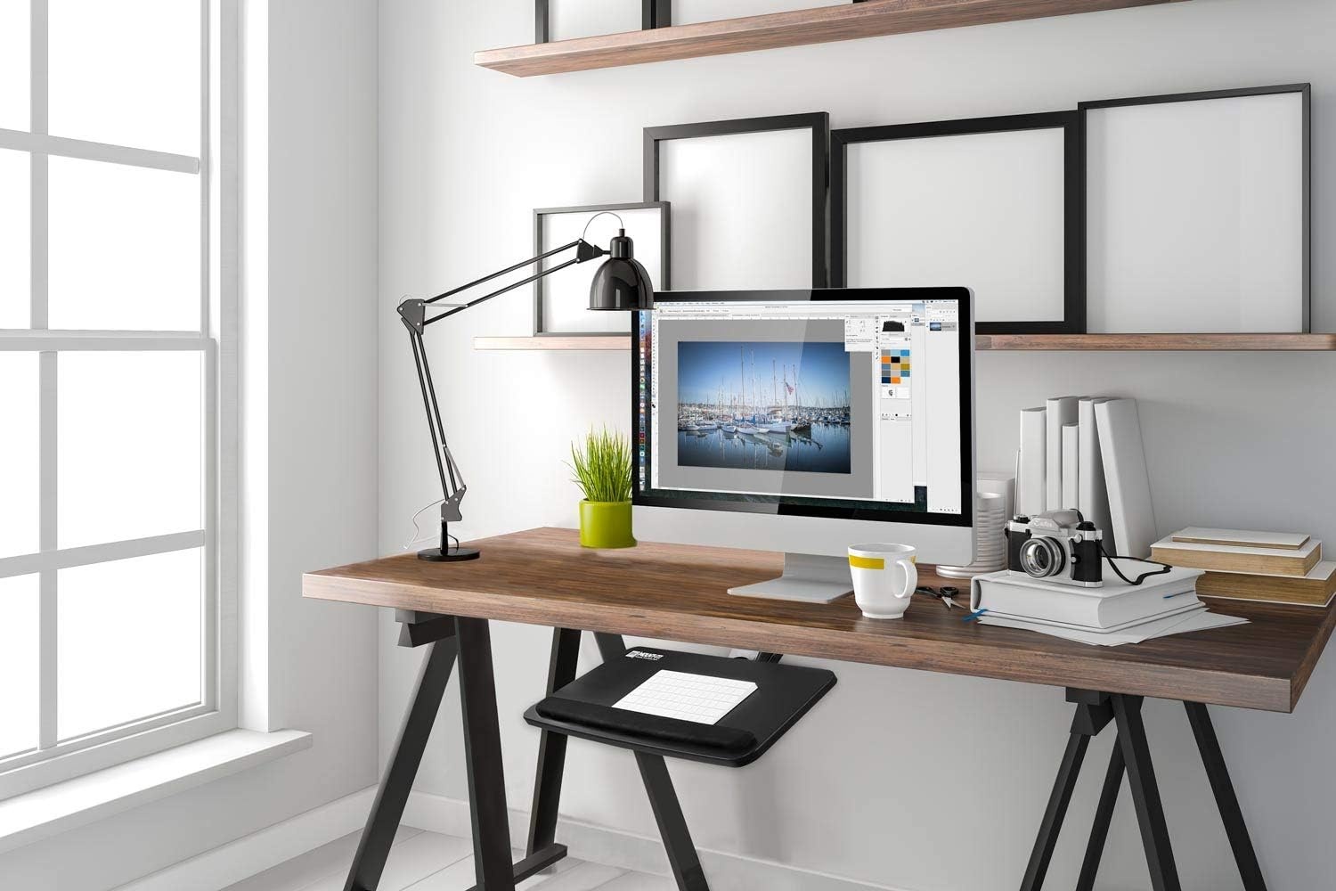 image:imageMountIt Under Desk Keyboard Tray SlideOut Keyboard Drawer with Height Tilt and Swivel Adjustment 25 x 10 Keyboard amp Mouse Platform with Wrist Rest BoltOn Under Desk Mount