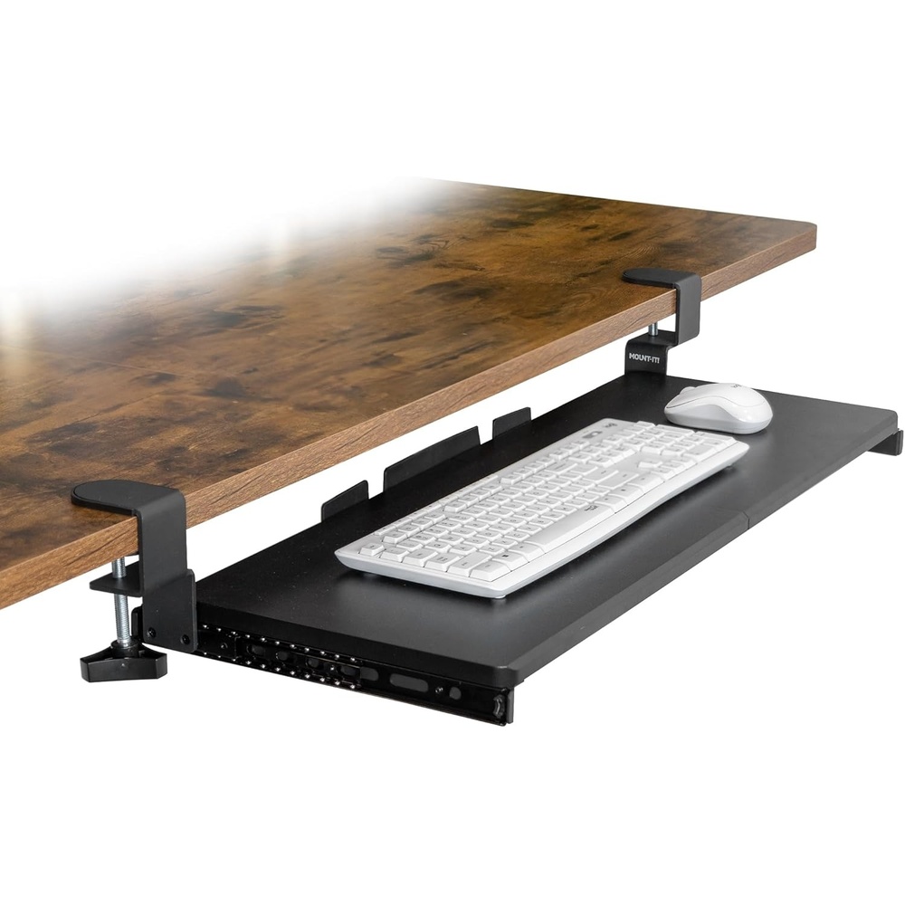 image:imageMountIt 24 ClampOn Under Desk Keyboard Tray SlideOut Keyboard Drawer for Desk Ergonomic PullOut Platform with Smooth Gliding Tracks NoDrill CClamp Mount Under Desk Keyboard Holder30 x 11