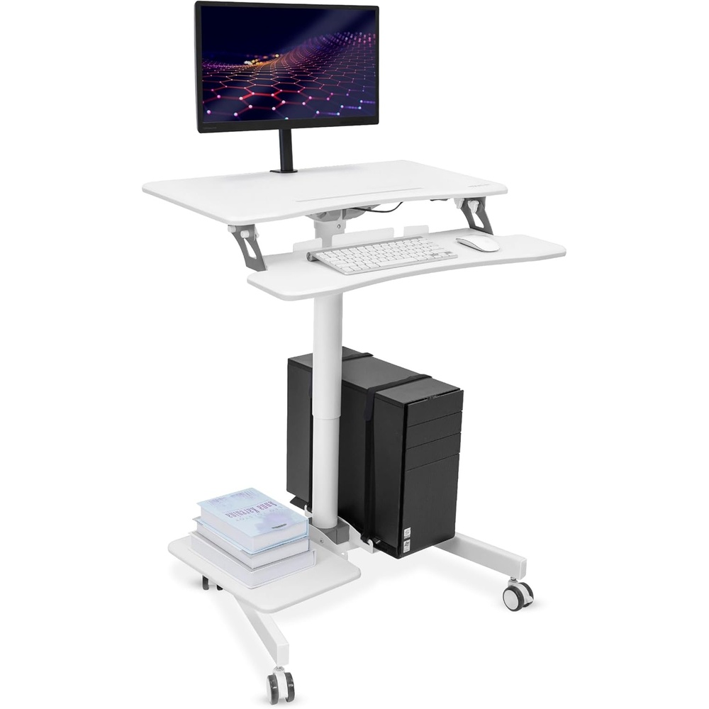 image:imageMountIt Mobile Computer Cart HeightAdjustable Rolling Workstation with 28 Desktop Keyboard Tray Storage Shelves amp Locking Wheels Mobile Computer Stand for Office Classroom or Home