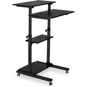 image:imageMountIt Black Rolling Standing Desk Adjustable Height up to 547 Portable Laptop Podium Desk on Wheels Mobile Computer Workstation with 4 Shelves 275 Wide Cart for Home Office or ClassroomBlack