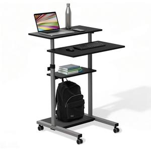 image:imageMountIt Black Rolling Standing Desk Adjustable Height up to 547 Portable Laptop Podium Desk on Wheels Mobile Computer Workstation with 4 Shelves 275 Wide Cart for Home Office or ClassroomGrey