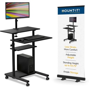 image:imageMountIt Mobile Computer Cart with Monitor Mount for Screen up to 32 Portable Desk on Wheels Rolling Laptop Stand for Teachers Office Classroom Rise up to 53 Podium Keyboard Tray BlackBlack