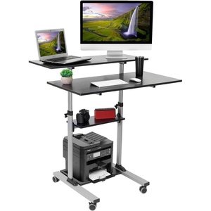 image:imageMountIt Mobile Standing Desk  Height Adjustable Rolling Desk with 40 Wide Table Tops  MultiPurpose Rolling Presentation Cart with Four Platforms  MI7970Grey