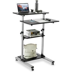 image:imageMountIt Rolling Standing Desk Adjustable Height up to 547 Portable Laptop Podium Desk on Wheels Mobile Presentation Cart with Shelves Adjustable Computer Workstation Home Office Classroom