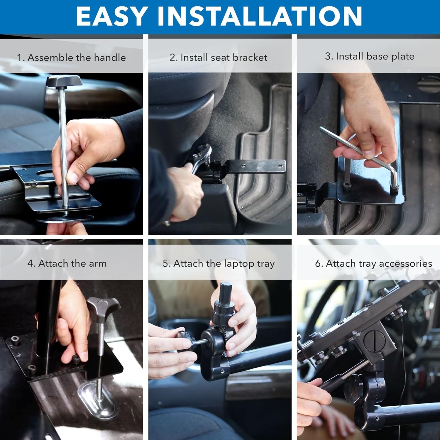 image:imageMountIt Car Laptop Mount NoDrill Passenger Seat Laptop Stand with Cooling Tray for Up to 17 Laptops amp Tablets Adjustable Full Motion Vehicle Laptop Mount