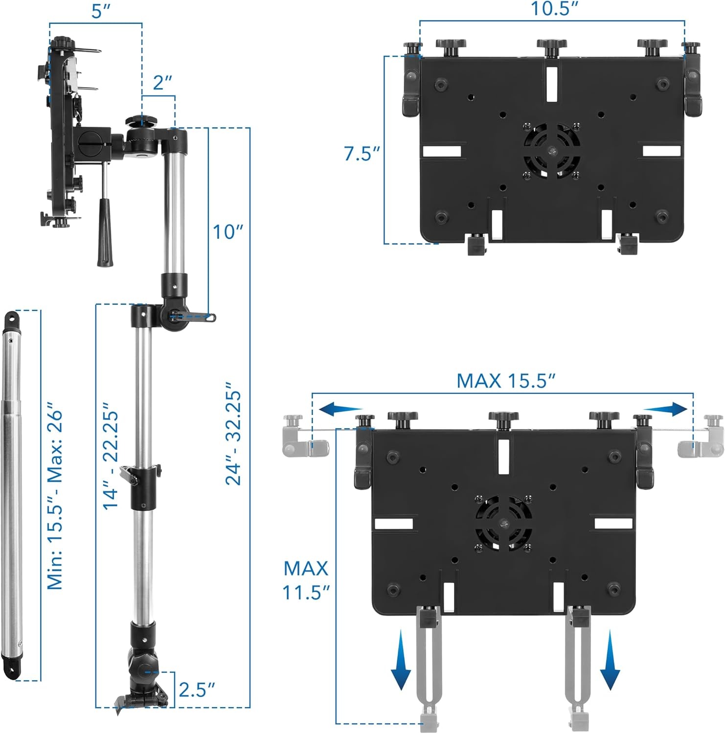 image:imageMountIt Car Laptop Mount NoDrill Vehicle Laptop Stand for Vehicle amp Truck Full Motion Computer Holder for Cars Vans SUVs Adjustable Height 142225 Fits Notebooks Up to 17 with Cooling Tray