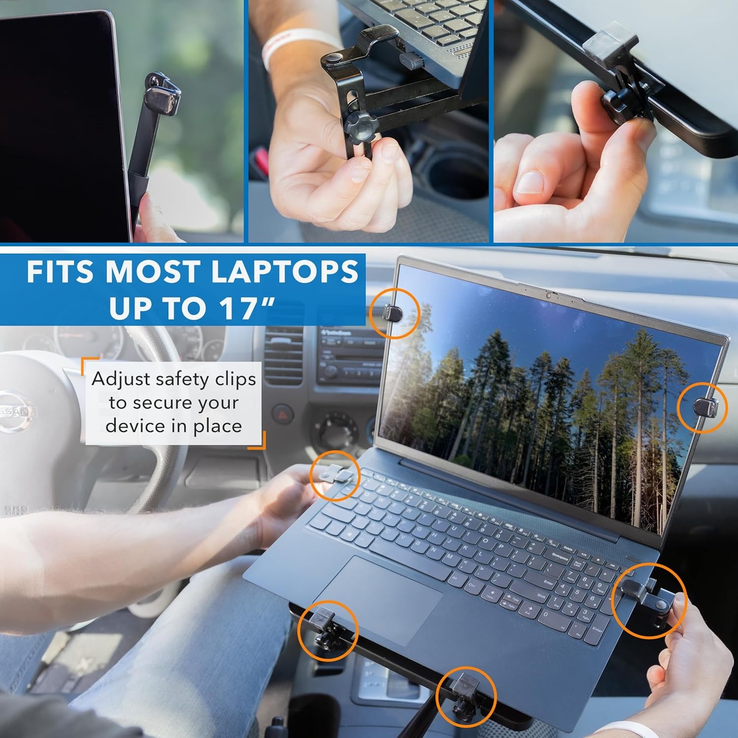 image:imageMountIt Car Laptop Mount NoDrill Vehicle Laptop Stand for Vehicle amp Truck Full Motion Computer Holder for Cars Vans SUVs Adjustable Height 142225 Fits Notebooks Up to 17 with Cooling Tray