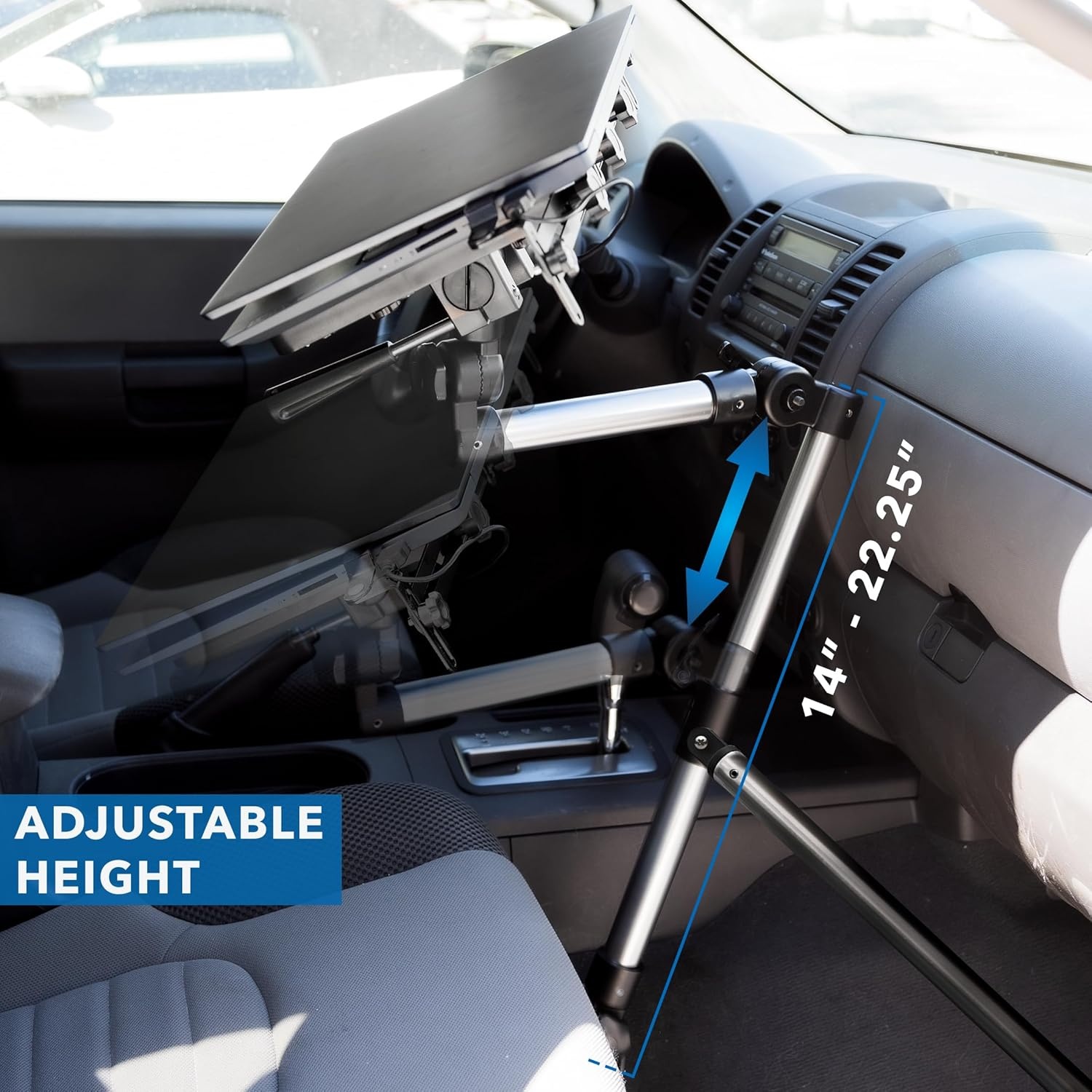 image:imageMountIt Car Laptop Mount NoDrill Vehicle Laptop Stand for Vehicle amp Truck Full Motion Computer Holder for Cars Vans SUVs Adjustable Height 142225 Fits Notebooks Up to 17 with Cooling Tray