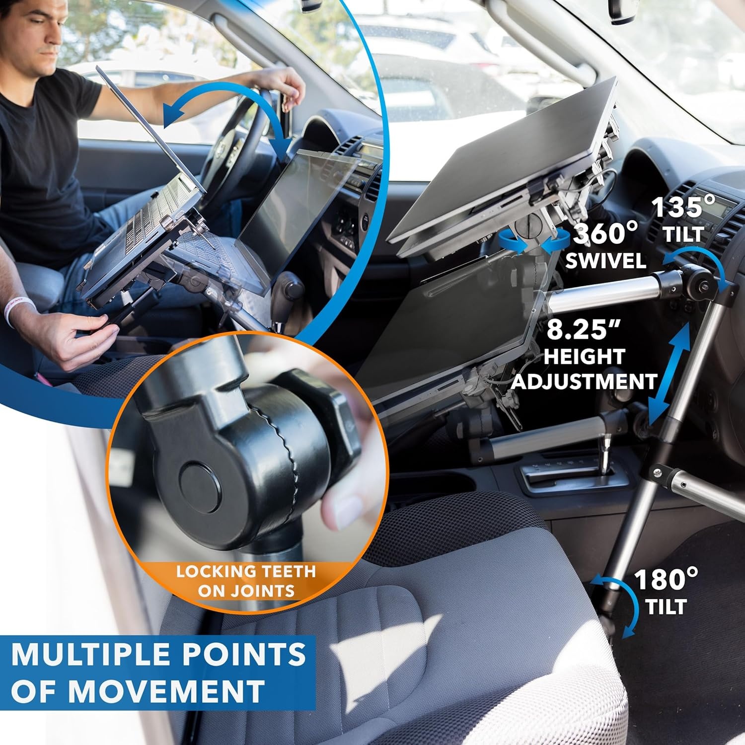 image:imageMountIt Car Laptop Mount NoDrill Vehicle Laptop Stand for Vehicle amp Truck Full Motion Computer Holder for Cars Vans SUVs Adjustable Height 142225 Fits Notebooks Up to 17 with Cooling Tray
