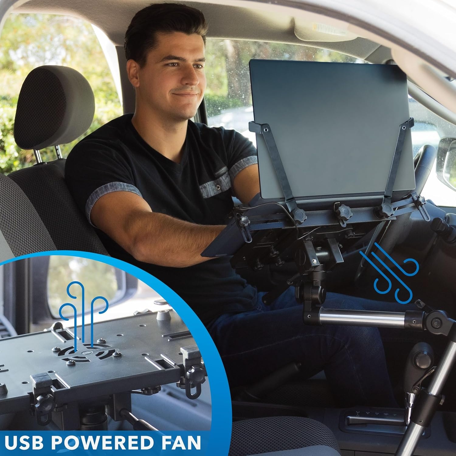 image:imageMountIt Car Laptop Mount NoDrill Vehicle Laptop Stand for Vehicle amp Truck Full Motion Computer Holder for Cars Vans SUVs Adjustable Height 142225 Fits Notebooks Up to 17 with Cooling Tray