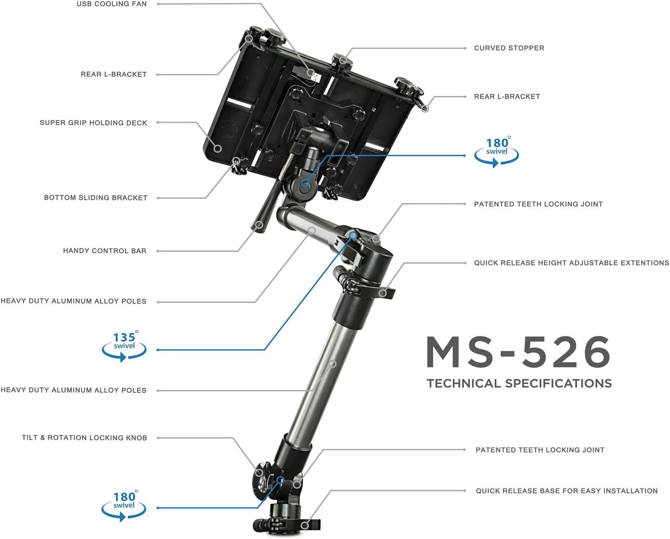 image:imageMountIt Car Laptop Mount with Vented Cooling Fan Adjustable Vehicle Laptop Stand for 12154 Inch Laptops up to 9 lbs Full Motion Holder for Cars amp Trucks