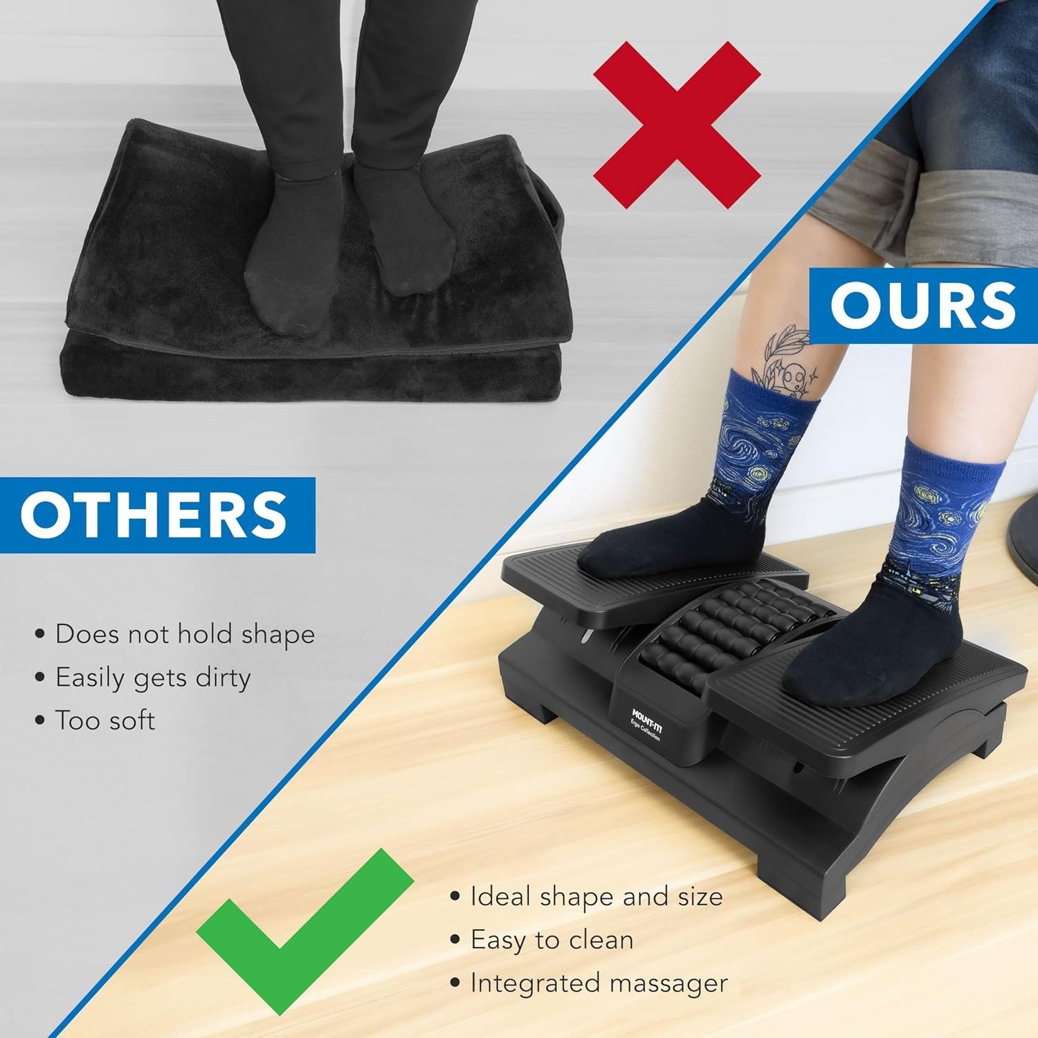 image:imageMountIt Ergonomic Footrest Tilt Adjustable Individual Platforms Height Adjustable Foot Rest with Massage Surface Under Desk Foot Stool for Office Leg Support and Improved Posture Black