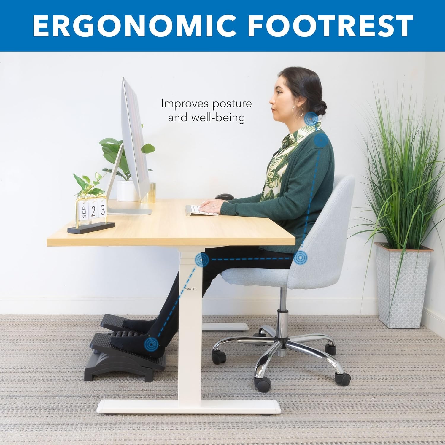 image:imageMountIt Ergonomic Footrest Tilt Adjustable Individual Platforms Height Adjustable Foot Rest with Massage Surface Under Desk Foot Stool for Office Leg Support and Improved Posture Black