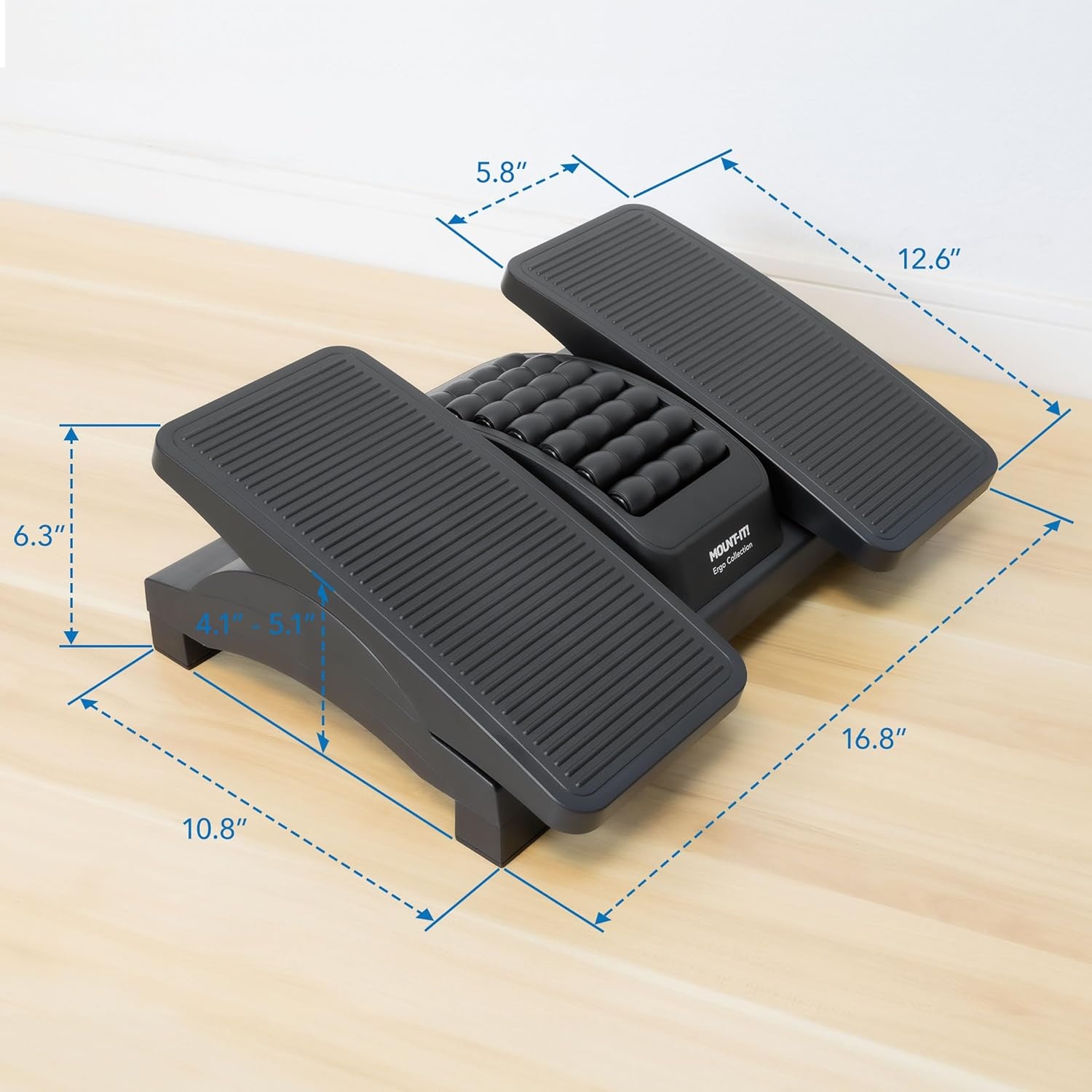 image:imageMountIt Ergonomic Footrest Tilt Adjustable Individual Platforms Height Adjustable Foot Rest with Massage Surface Under Desk Foot Stool for Office Leg Support and Improved Posture Black