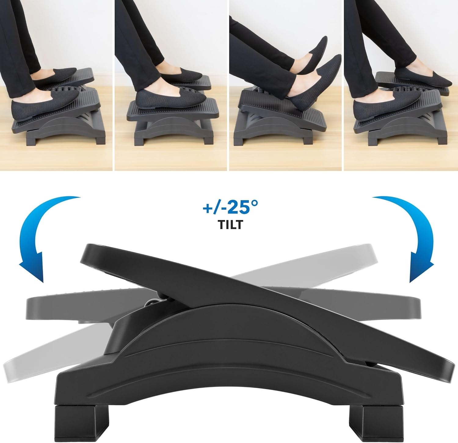 image:imageMountIt Ergonomic Footrest Tilt Adjustable Individual Platforms Height Adjustable Foot Rest with Massage Surface Under Desk Foot Stool for Office Leg Support and Improved Posture Black